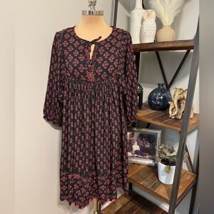 BeachLunchLounge NWT Krissi Dress Size XL Knee Length Black Red Boho